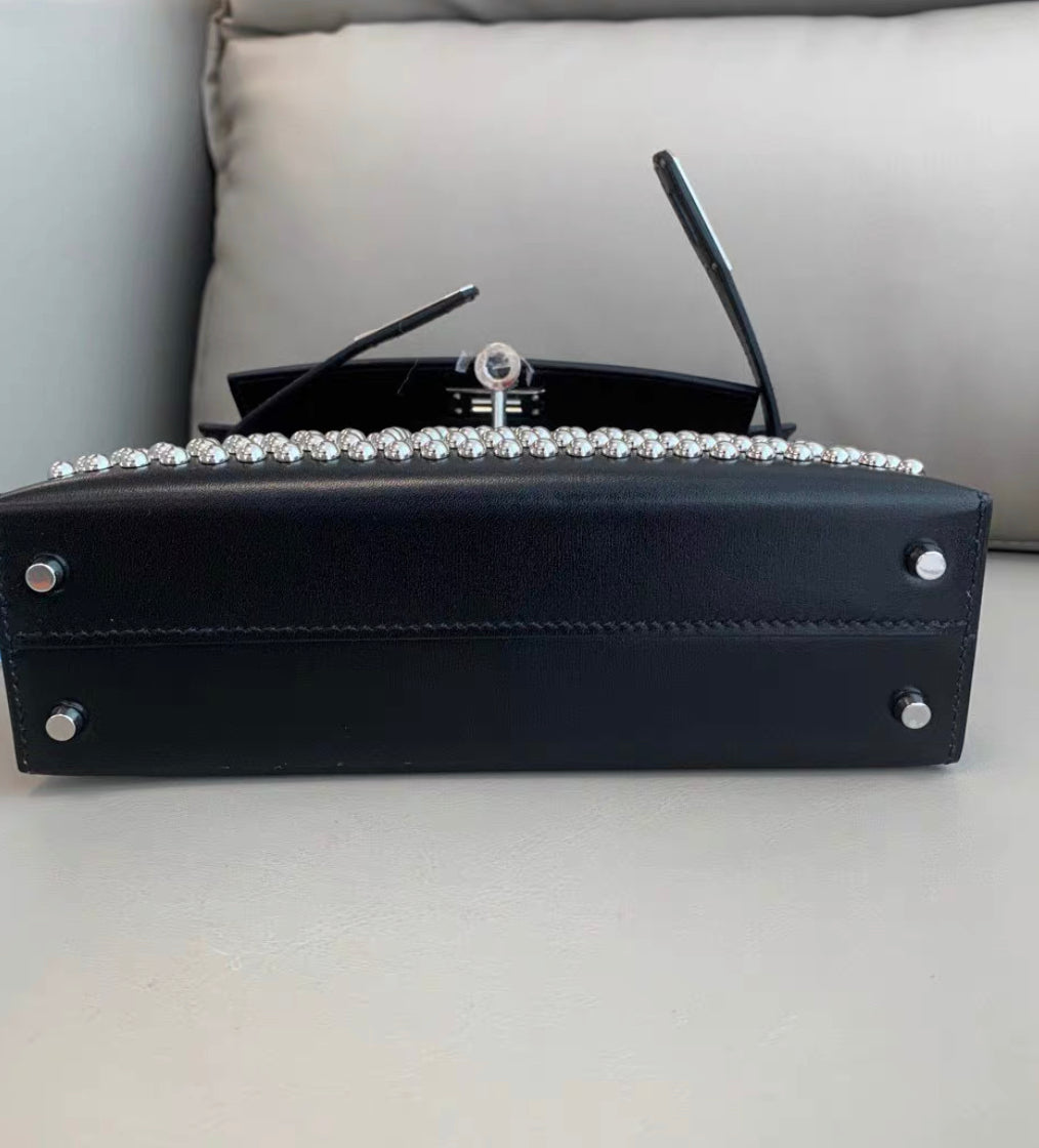 HERMES Box Studded Clouté Mini Kelly Sellier 20 Black