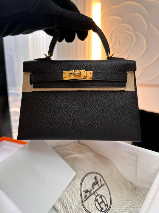 Hermès Kelly Black Epsom Mini Gold Hardware