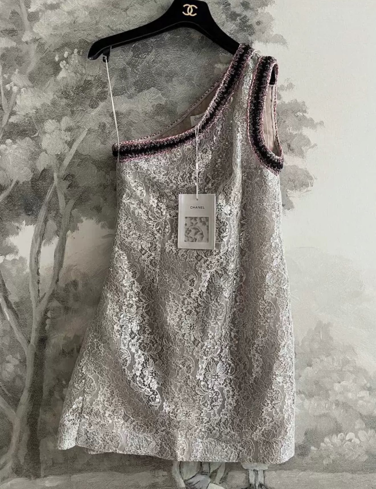Chanel 23P Silver Iridescent Lace dress