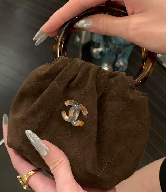 Chanel 26C Brown Lambskin Tortoiseshell top handle handbag