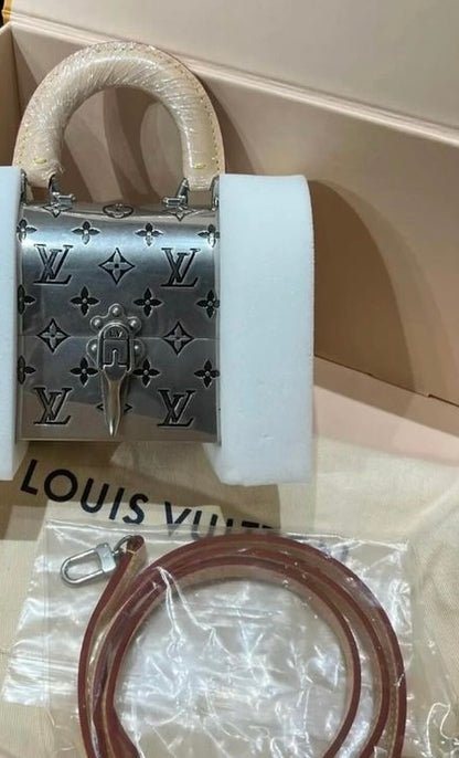 Louis Vuitton Silver Monogram Metal Mini Treasure Trunk, 2022 available brand new full set