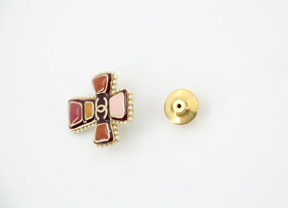 Chanel Vintage 03A Gripoix Red-Orange Imitation Pearl Cross Brooch