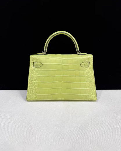 Hermès Mini Kelly Jaune Bourgeon Matte Crocodile Leather palladium Hardware