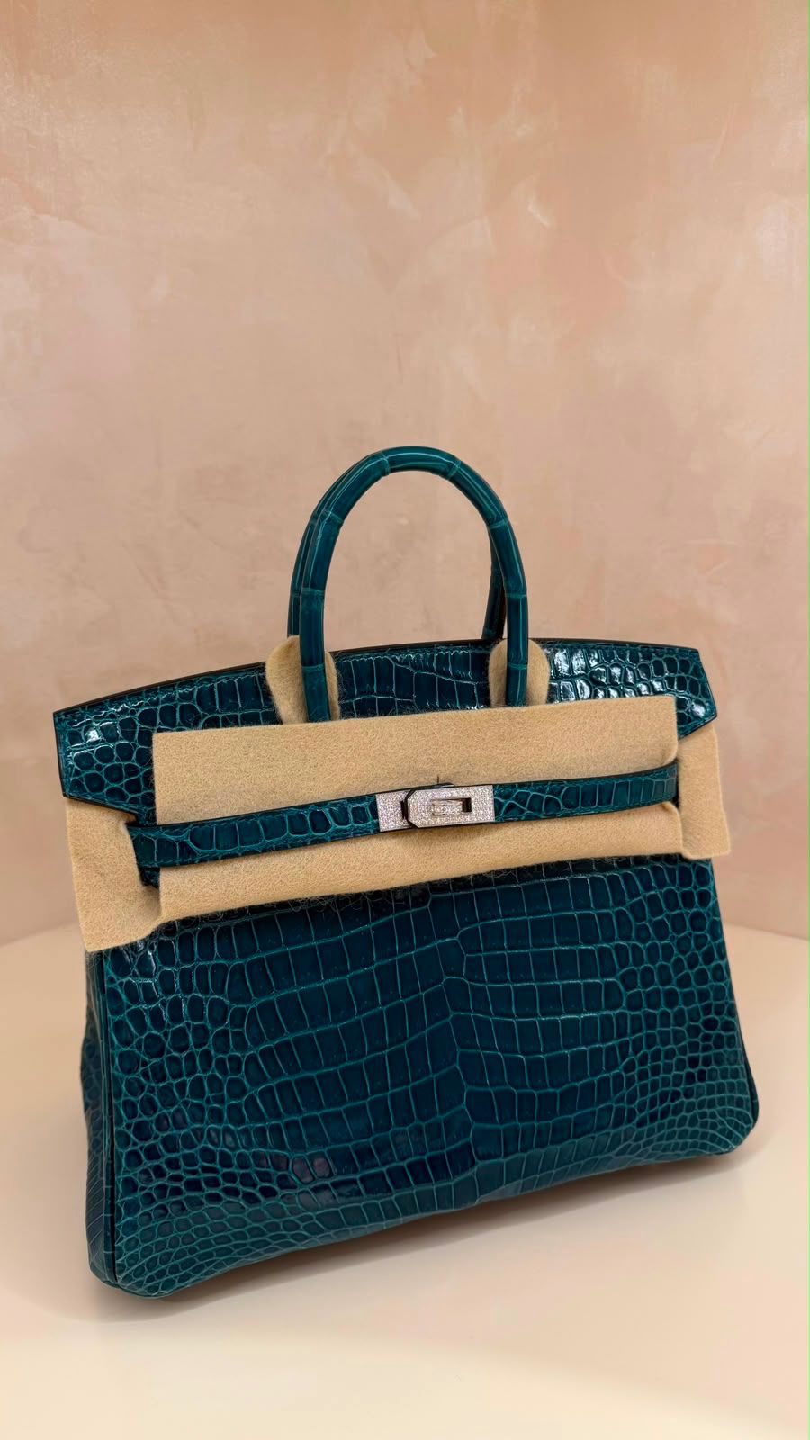 Hermes Birkin 25 Shiny Bosphore Crocodile Diamond Gold Hardware