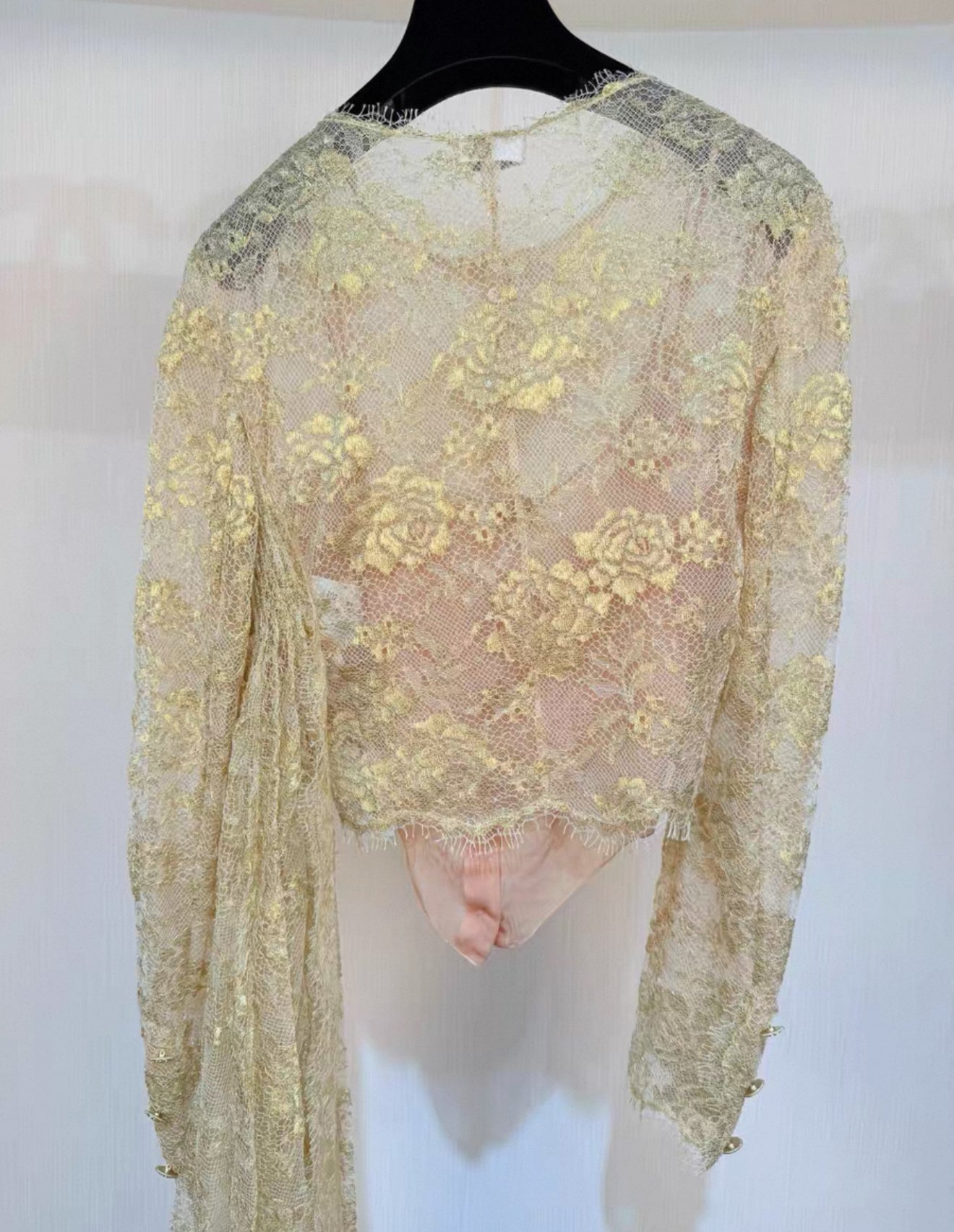 Chanel 20A Beige & Gold Lace Blouse