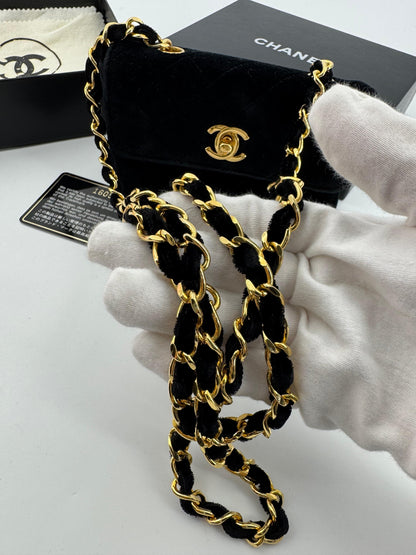 Chanel vintage Black velvet mini square flap bag with gold hardware
