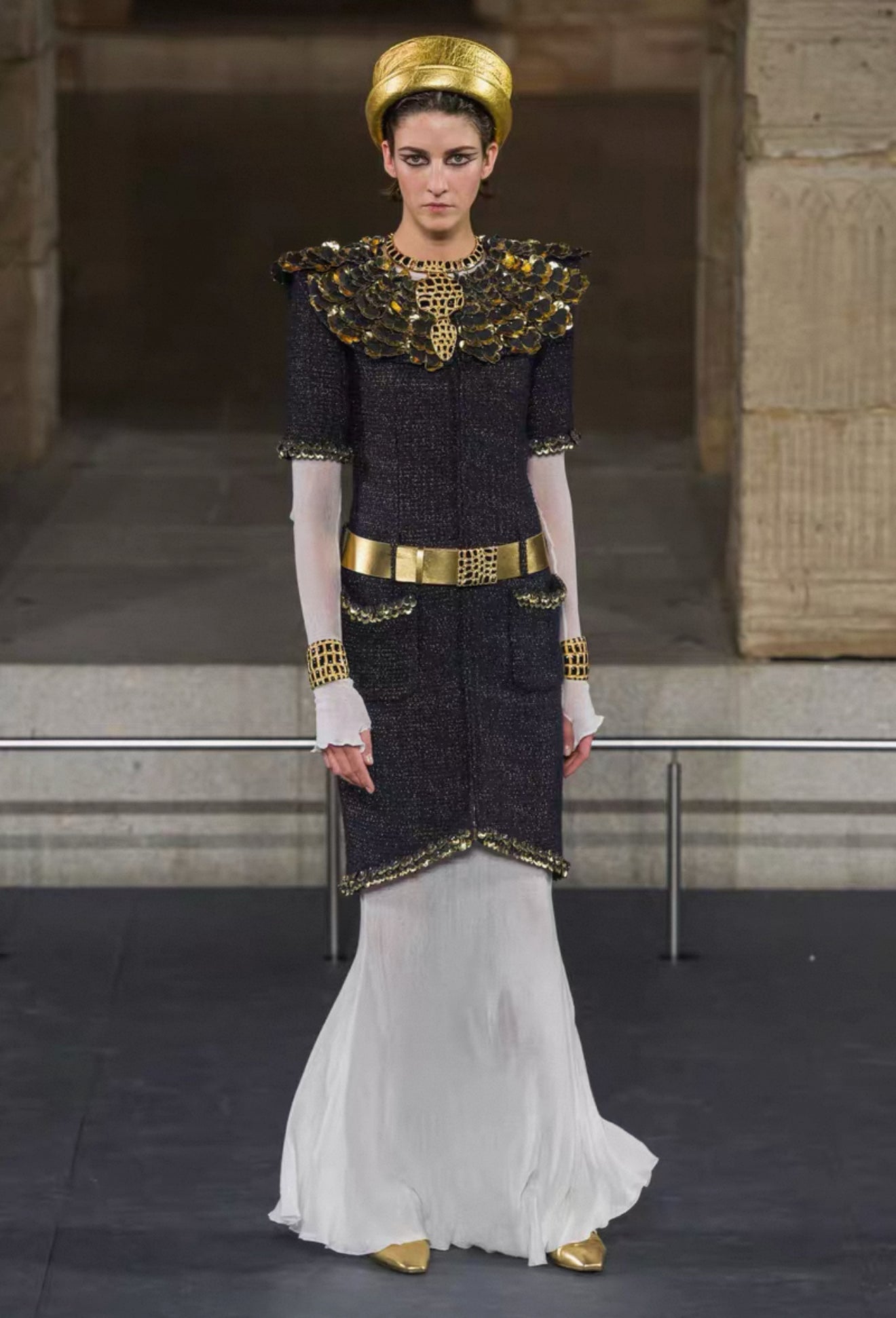 Chanel 19A Navy Blue & gold Embroidered Tweed dress