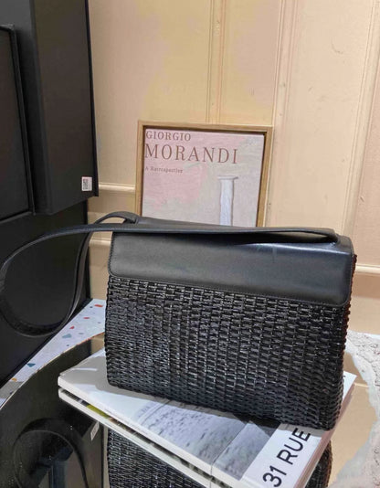 Rare Chanel Vintage 1998 So Black Calfskin Rattan Basket Flap Bag