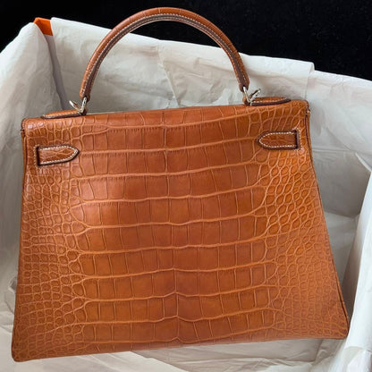 Hermes Kelly 32 Matte Crocodile Fauve Barenia Leather palladium hardware