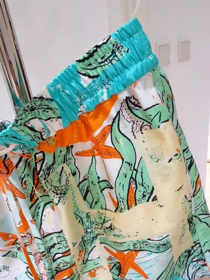 Chanel 26M Coco Beach Colorful Ocean Print Silk Shorts
