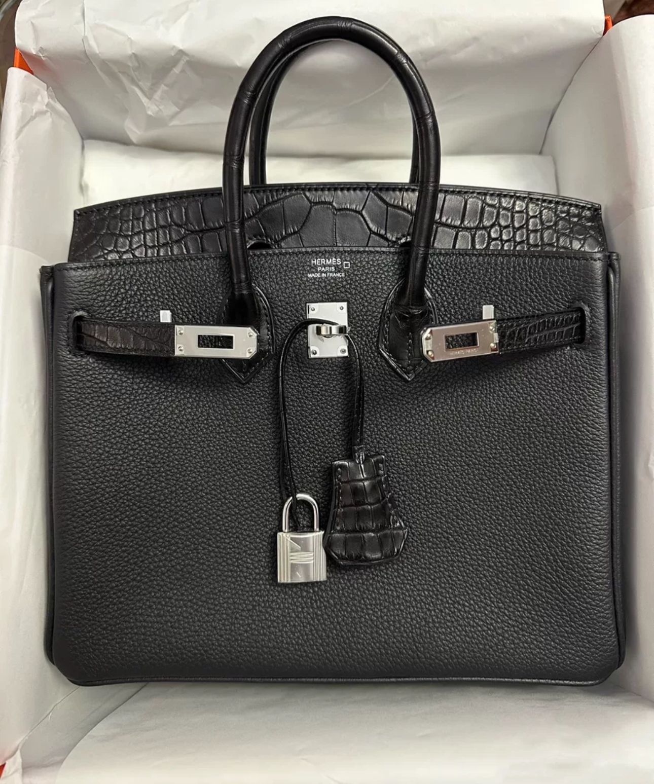 Hermès Birkin 25 Black Matte Alligator and Togo Touch Palladium Hardware 2023