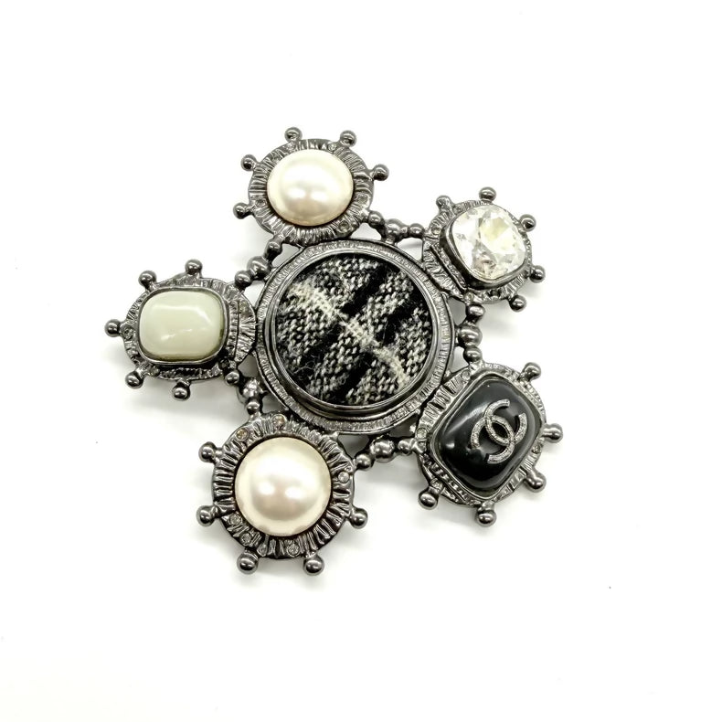 Chanel Edinburgh tweed flower brooch