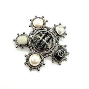 Chanel Edinburgh tweed flower brooch