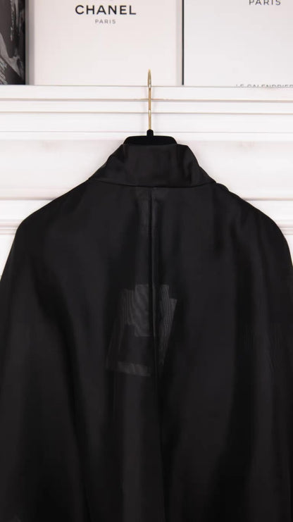 Chanel 25K runway black silk cape with bow