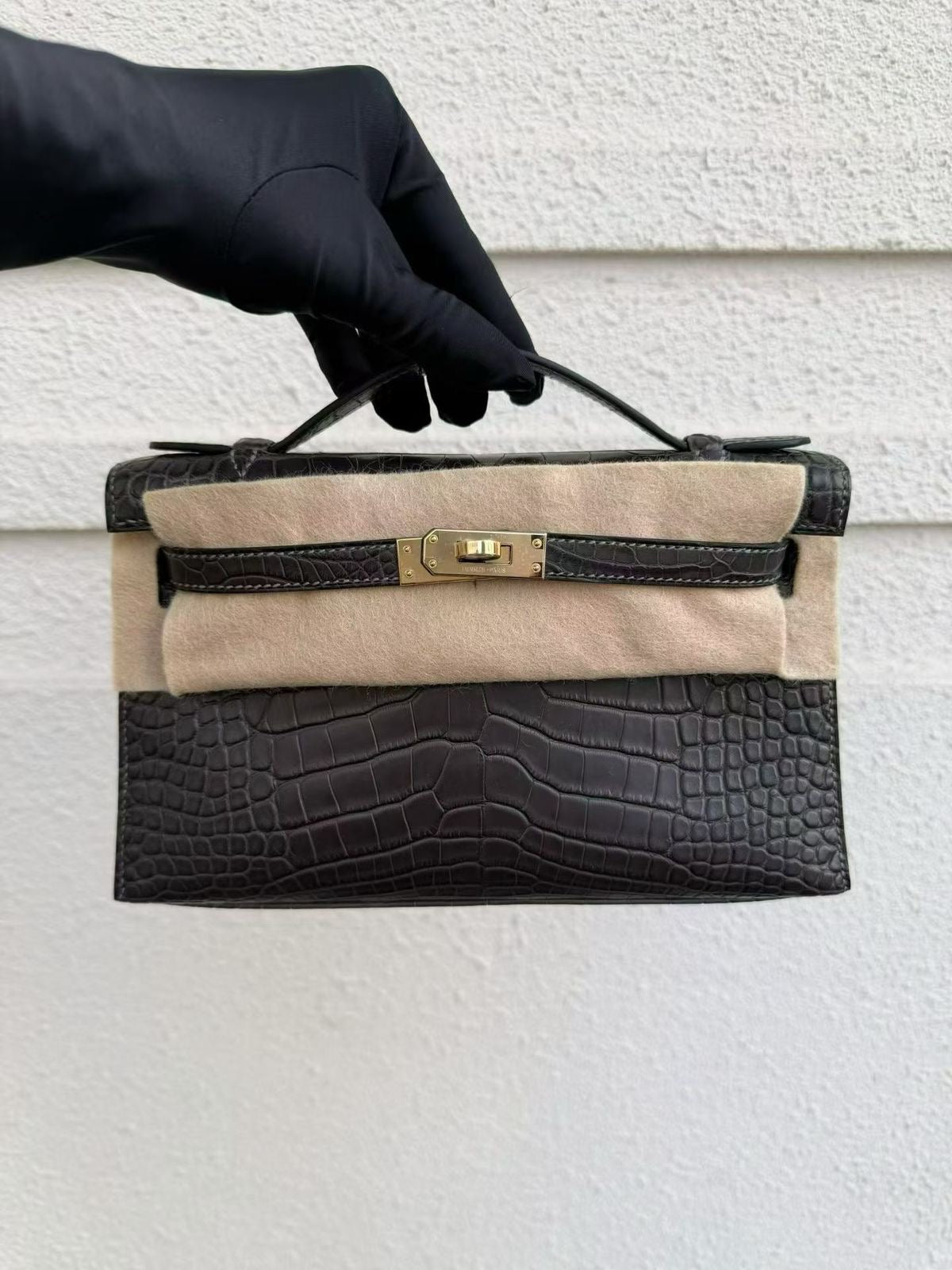 Hermès Kelly pochette Graphite Matte Alligator Permabrass hardware