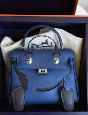 Hermès Kelly Doll Blue/Black Swift leather palladium hardware