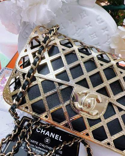 Chanel 21s Gold Metallic Quilted Large Box Crossbody bag
