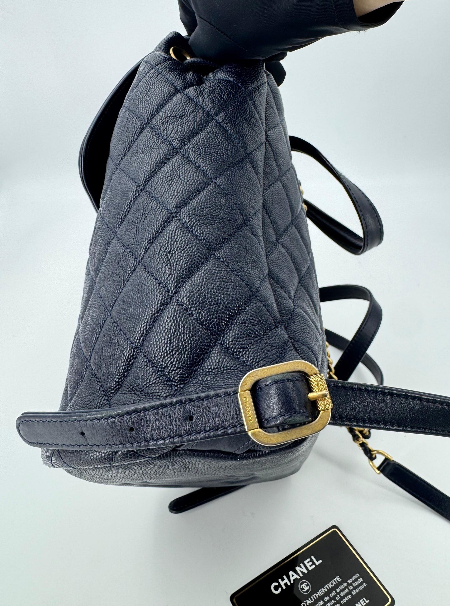 Chanel Dark Blue leather backpack with gold hardware