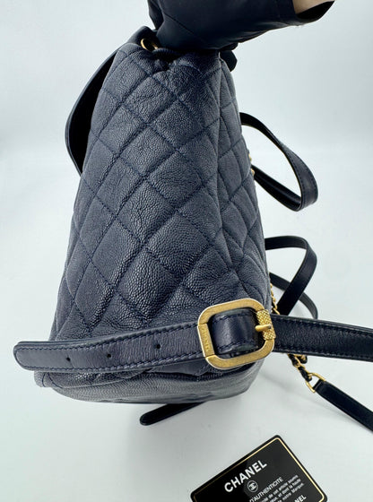 Chanel Dark Blue leather backpack with gold hardware