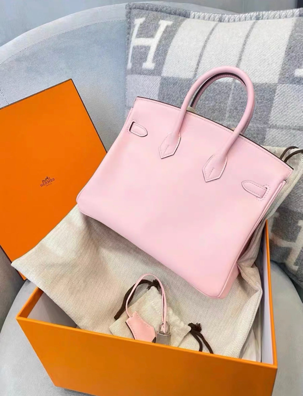 Hermes Birkin 25 Rose Sakura Pink Swift Palladium hardware