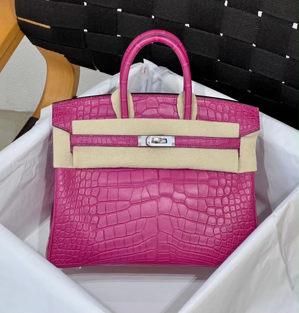 Hermes Birkin 25 Rose Scheherazade Matte Alligator Leather Palladium Hardware