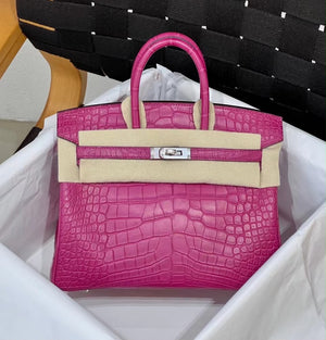 Hermes Birkin 25 Rose Scheherazade Matte Alligator Leather Palladium Hardware
