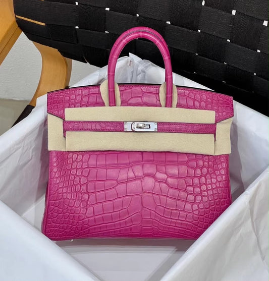 Hermes Birkin 25 Rose Scheherazade Matte Alligator Leather Palladium Hardware