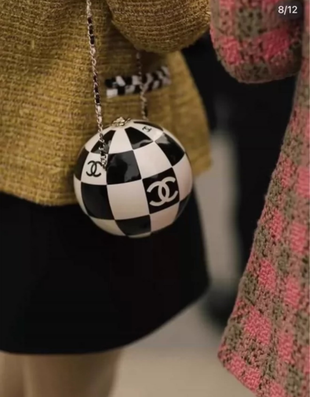 Chanel 23C Black and White Resin and Enamel Checker Sphere Minaudiere Pale Gold Hardware