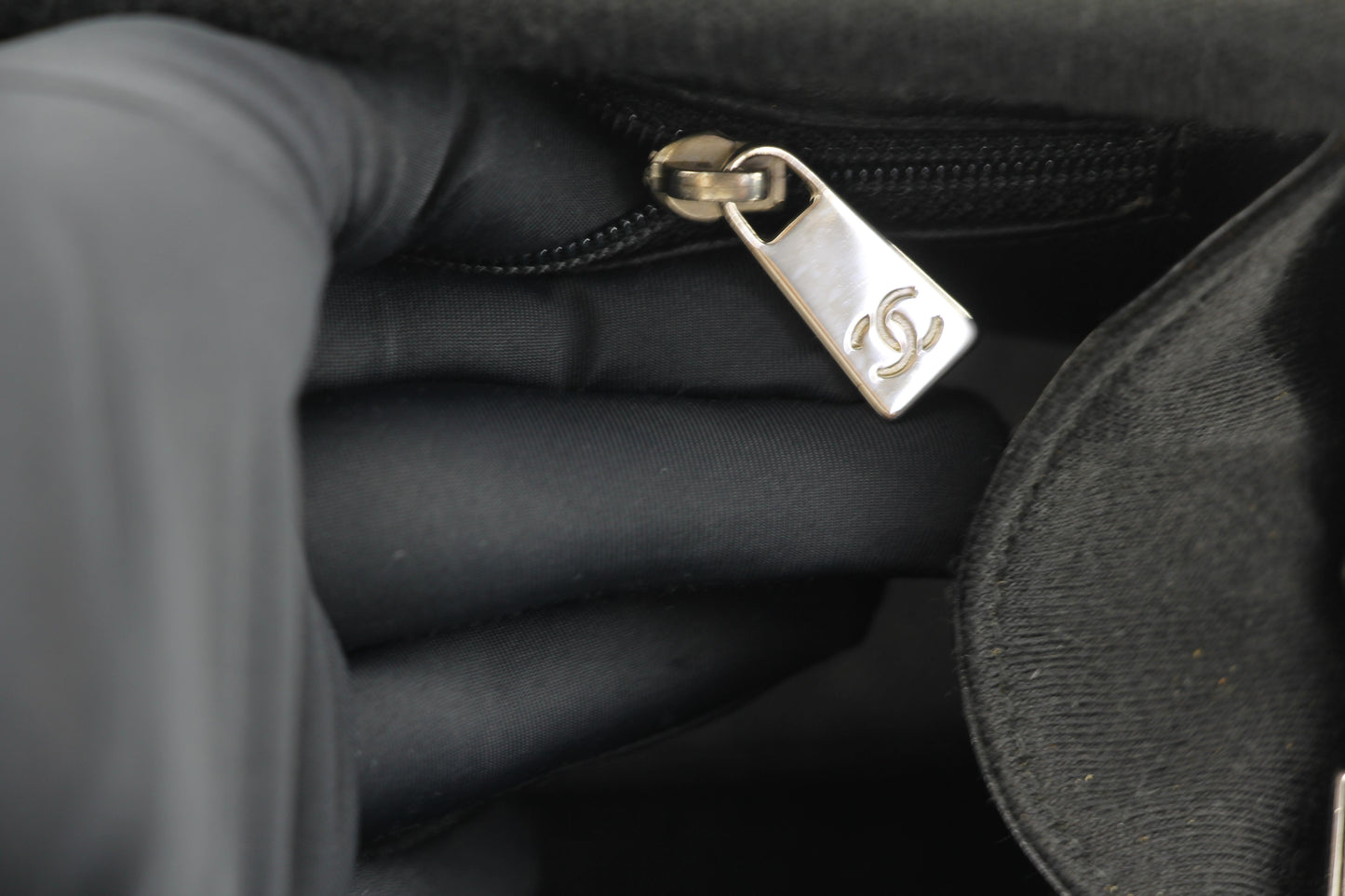 Chanel vintage black clutch with silver hardware handle