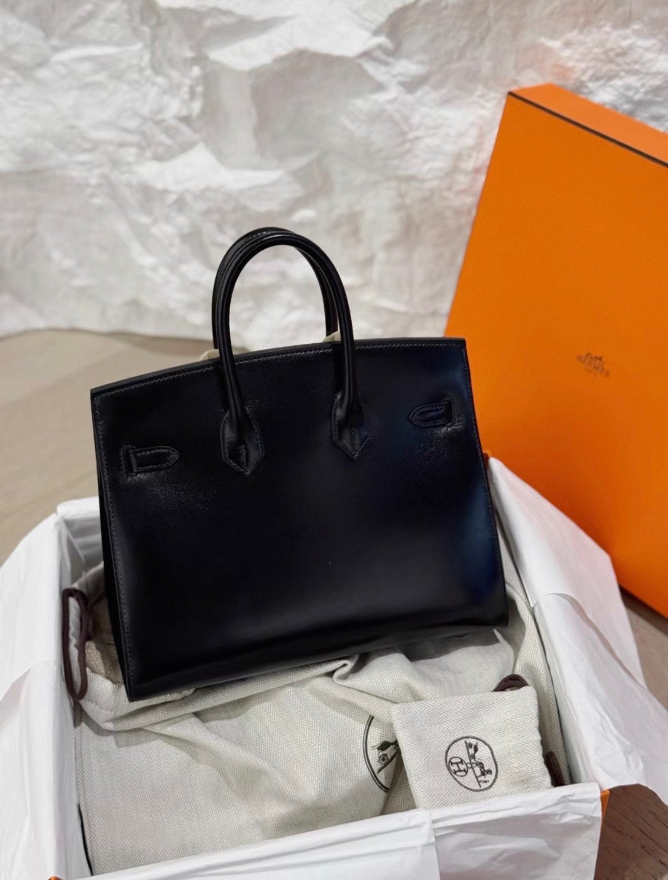 Hermès Birkin 25 Black Box Leather Palladium Hardware – Wararni.com