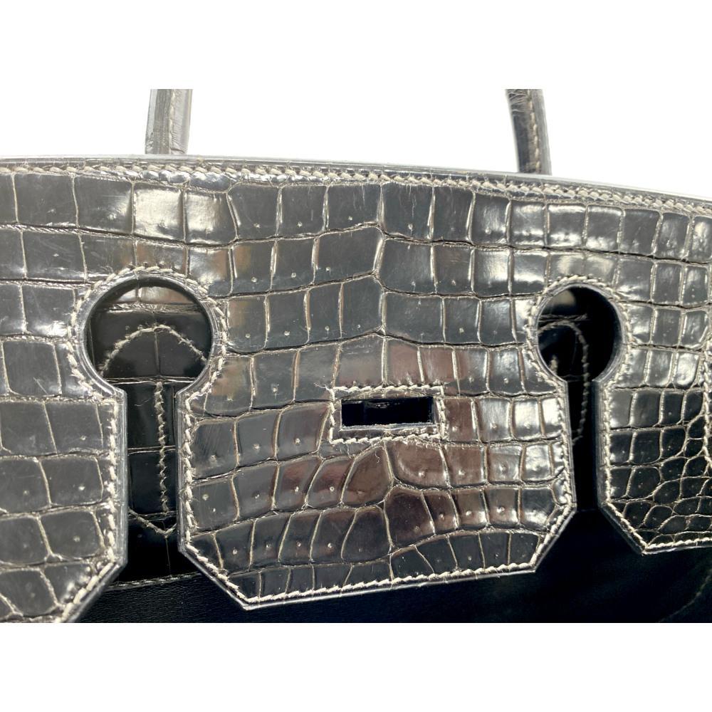 HERMÈS 40 HAC BLACK SHINY POROSUS CROCODILE PALLADIUM HARDWARE