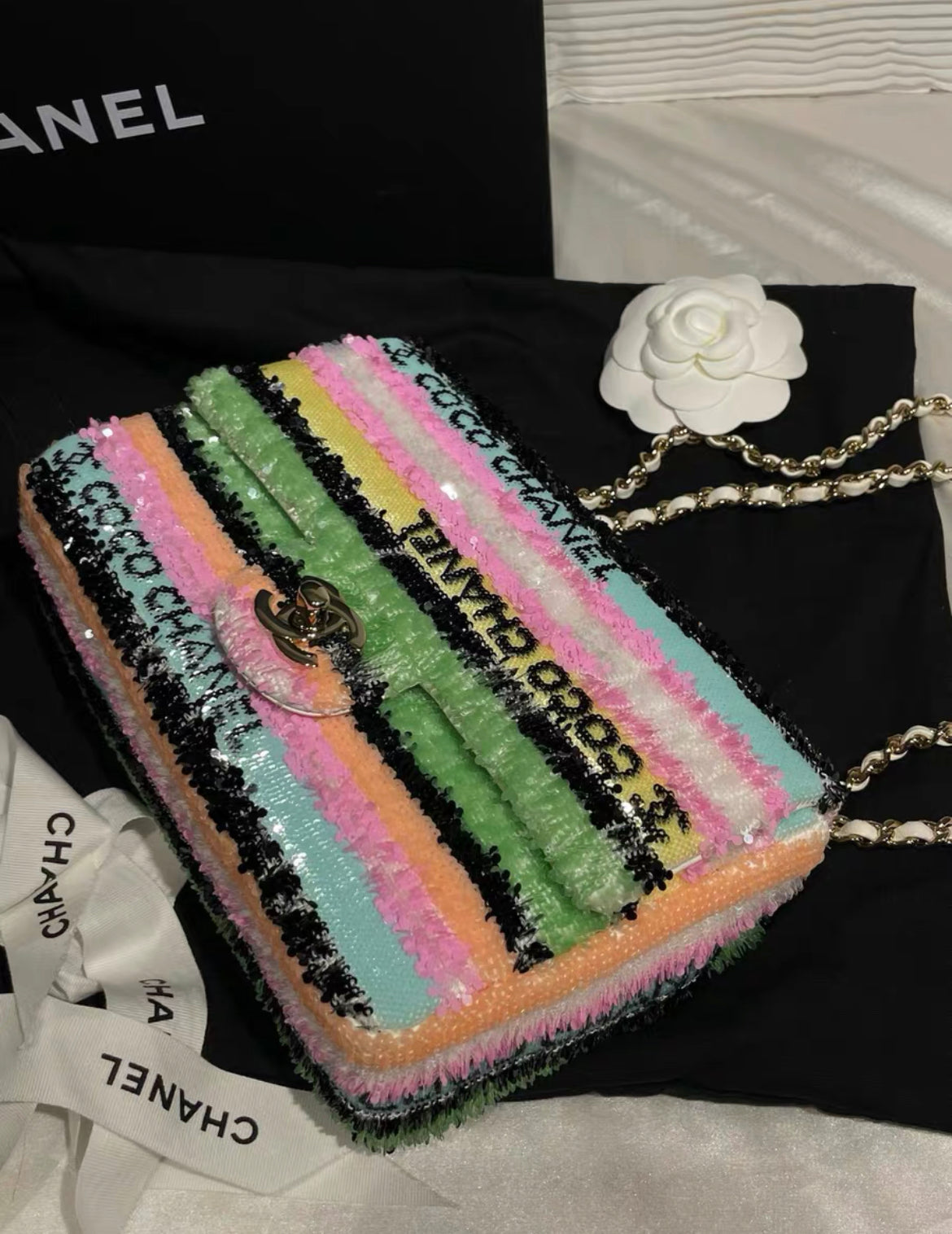 Chanel Rainbow Sequin Mini Rectangular Flap Bag