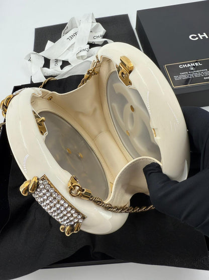 Chanel White Strass and Resin Nautical Wheel Minaudière Bronze Hardware, 2018 Métiers D'art