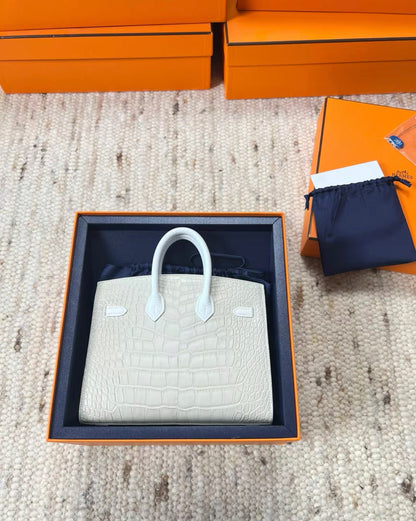 Hermès 20cm Birkin Sellier Faubourg House White Snow Palladium Hardware