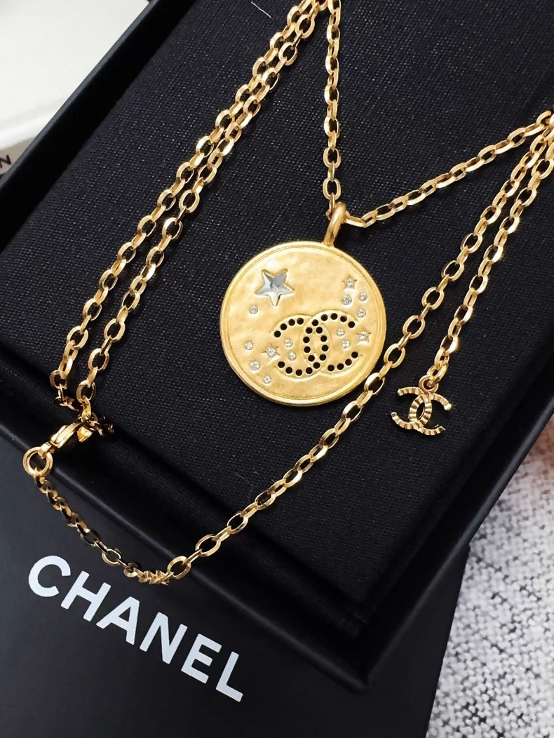 Chanel 24k double C gold coin pendant necklace