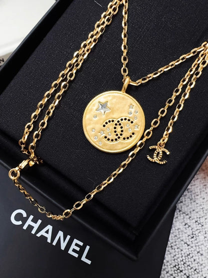 Chanel 24k double C gold coin pendant necklace
