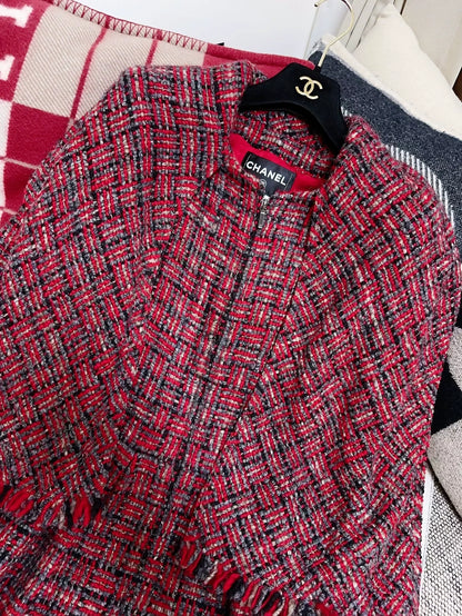 Chanel red tweed coat