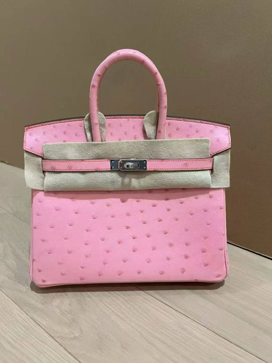 Hermes Birkin 25 Bubblegum Ostrich Palladium hardware