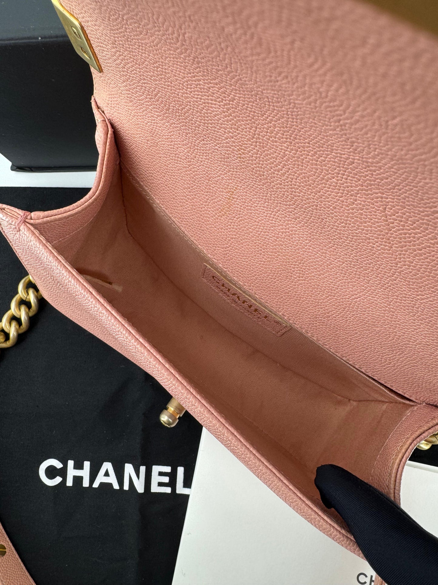 Chanel Boy Mini Bag in peach pink with gold hardware