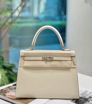 Hermes Kelly 25 Craie Epsom leather palladium hardware