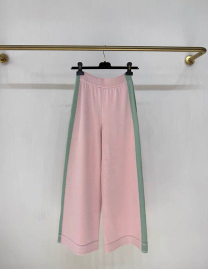 Chanel 24C pink and green cashmere wide-leg knitted pants size 34