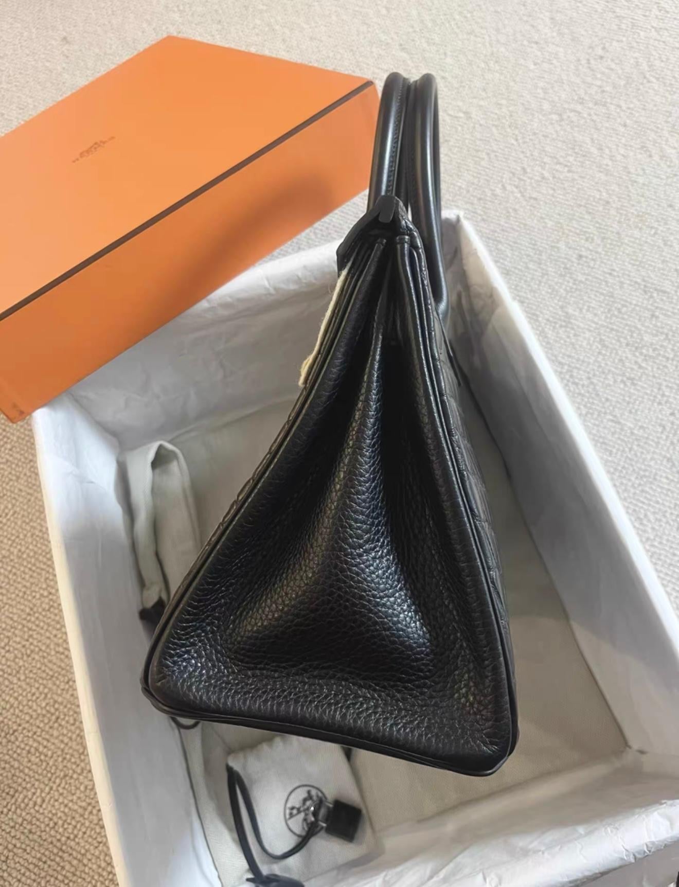 Rare Hermes Birkin 30 Black Matte Crocodile Alligator Togo & Box