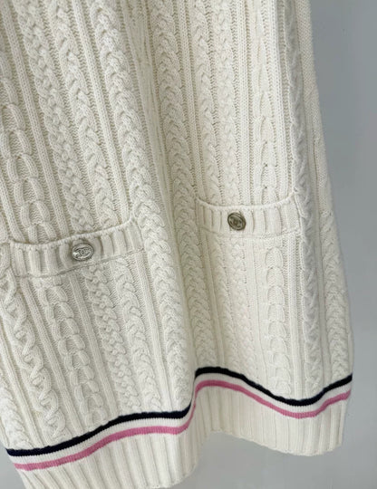 Chanel 23P ecru & pink knit dress