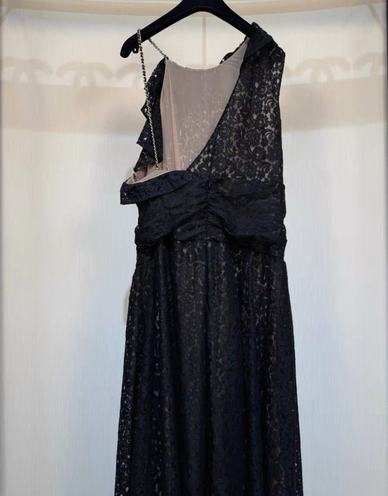 Chanel black lace evening dress