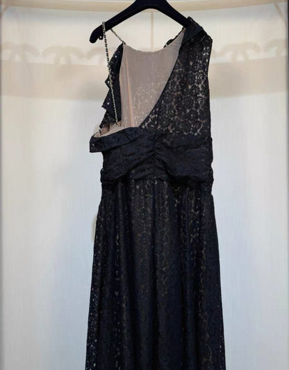 Chanel black lace evening dress