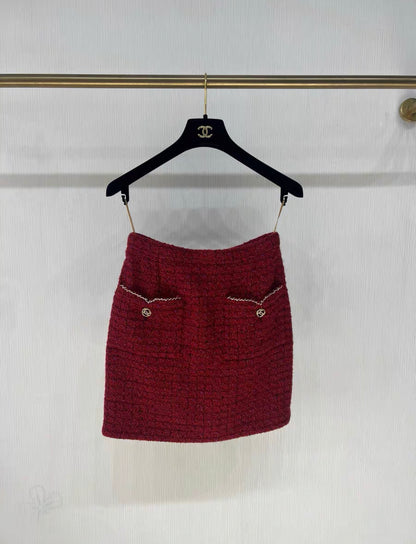 Chanel 23B Red Tweed Skirt size 34