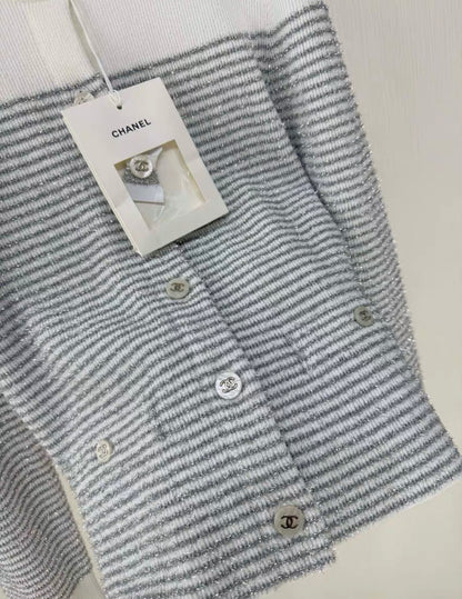 Chanel 24M coco beach gray and white striped cardigan size 34