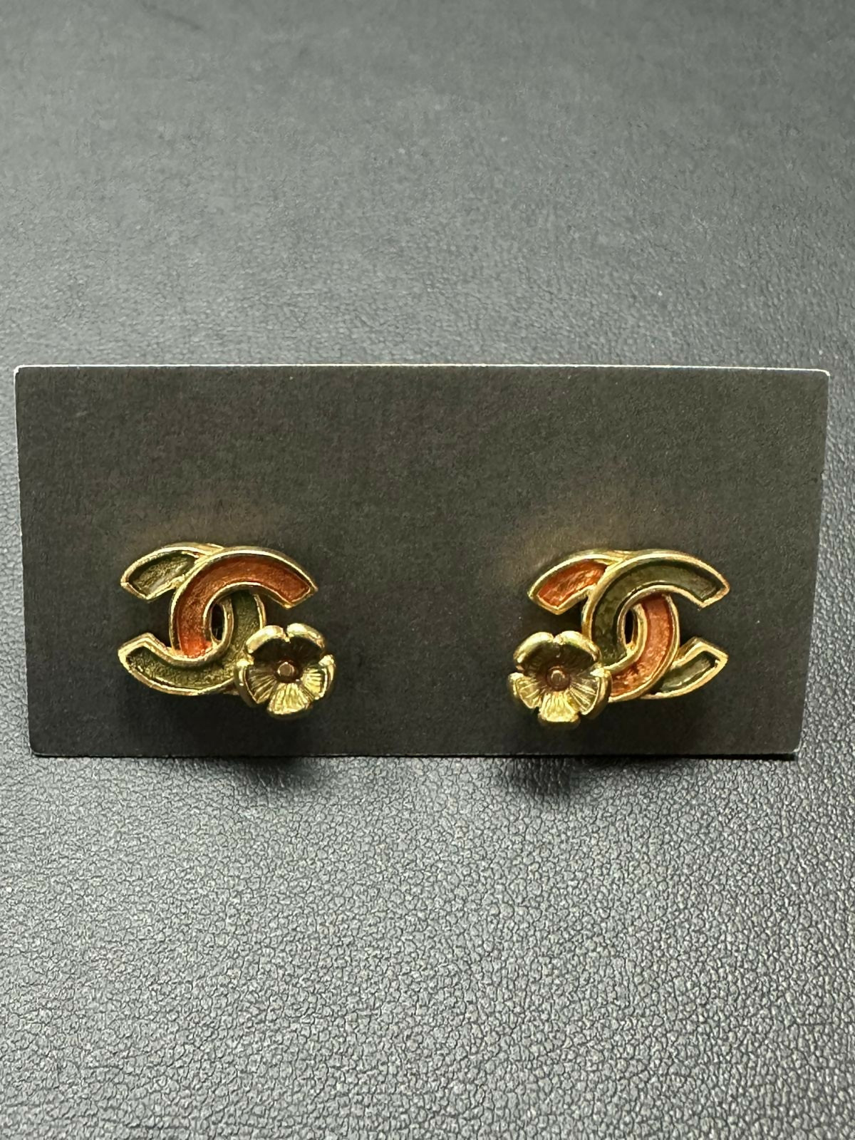Chanel Vintage 2003 Enamel Gold-plated Emerald Green and Red CoCo Mark & Flower Stud Earrings