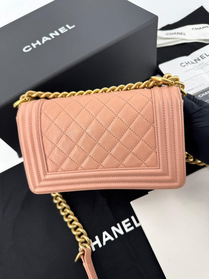 Chanel Boy Mini Bag in peach pink with gold hardware