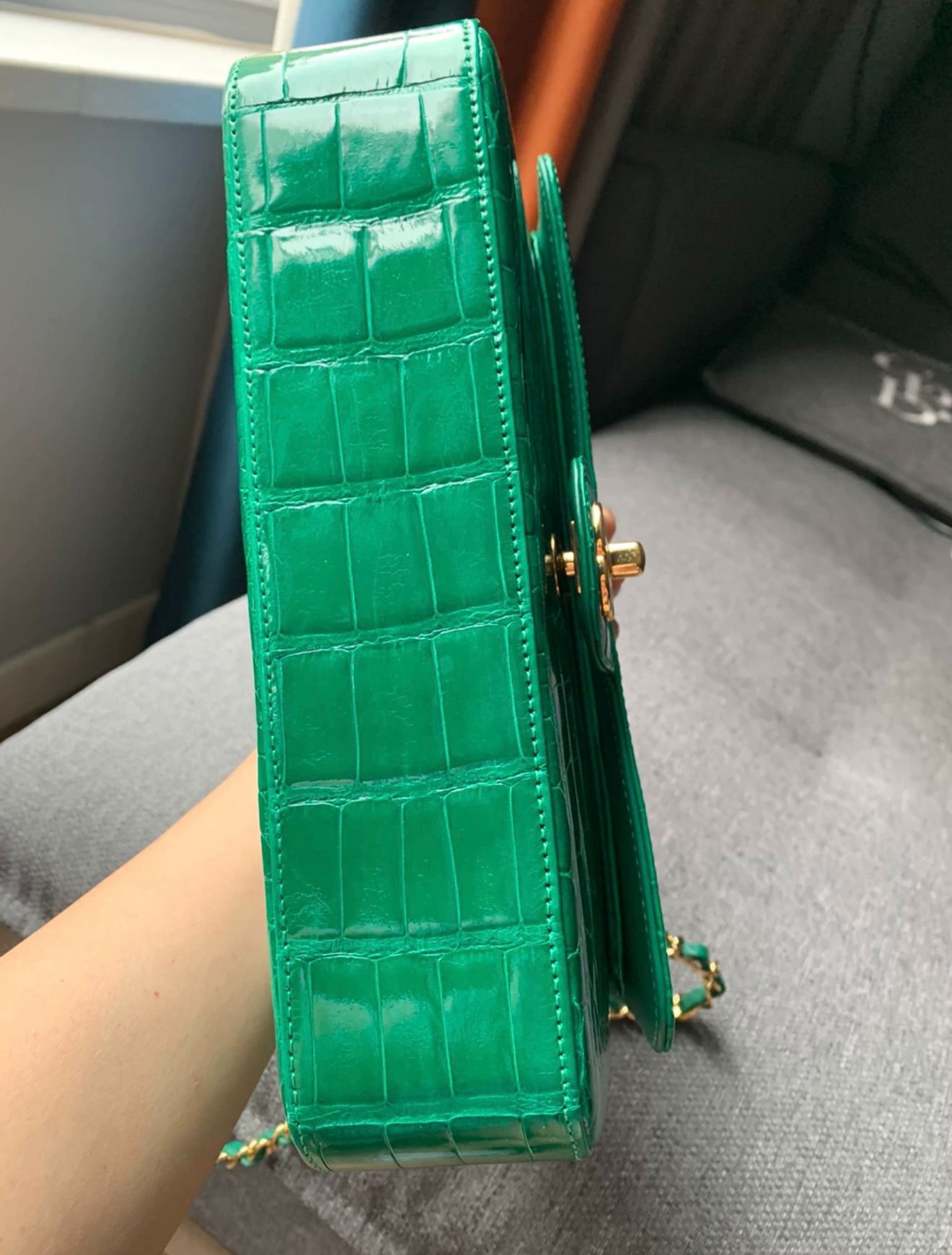 Chanel Green emerald alligator leather medium flap with gold hardware